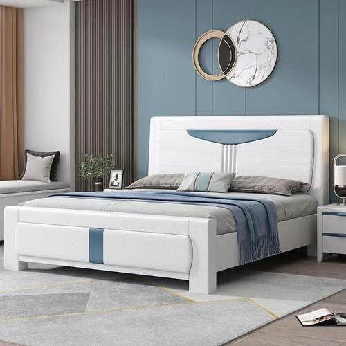 全实木床白色主卧1.米橡木双人床现代简约压8纹实5木床1.储KSX物