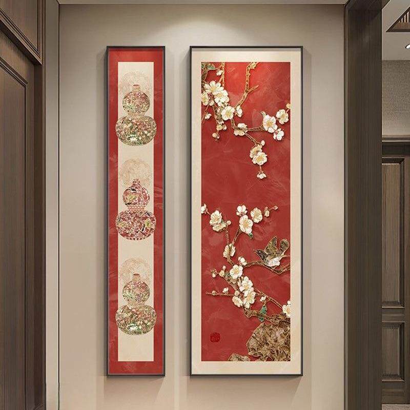 喜上枝新中头式VLV玄关装饰画意好花鸟走廊过道挂画竖入版户门寓