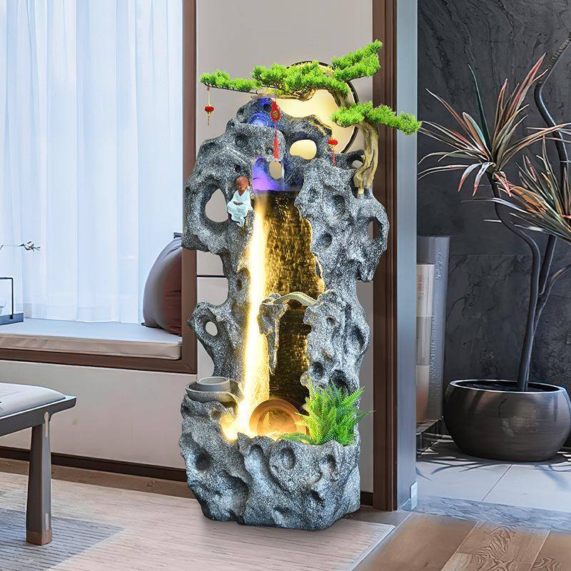 中式庭院太湖石假山水景观装饰水客花厅园阳台招财XBF地落流喷泉