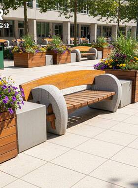 混凝土长凳腐大理石户休闲防VAK石长凳外石头椅子椅座椅排椅公园