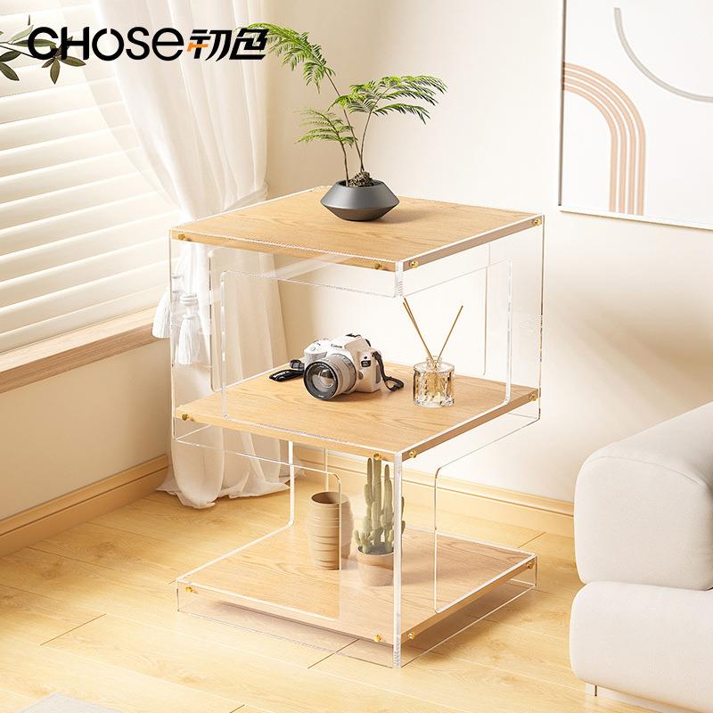 简多层落置物架透明亚地约克力木制头AA-CJ03柜边几卧床室整理收