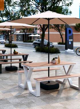 户外场广休OUS闲椅室外庭院露连体休桌闲桌椅塑木一体式桌椅商天