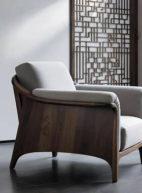 黑桃木全实木椅懒发人靠背椅新中式单人舒适沙发椅懒人休闲沙LUM