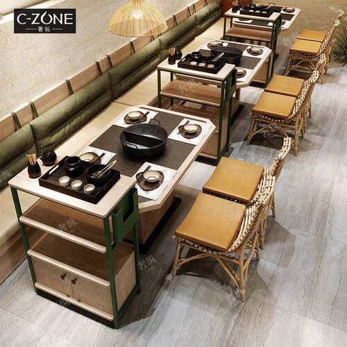 实木SHEZONG-锅店电磁炉体桌商火用餐饮桌椅湘菜馆沙烤肉一店火锅
