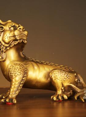 黄铜装QDR谛厅听地藏王室坐骑独角神兽摆件大号客办公饰开业礼品