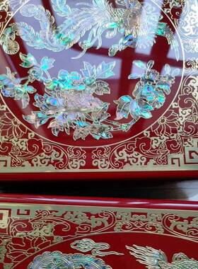 贝壳螺钿首饰工铜盒镶嵌品丝手20230317彩绘饰盒凤凰戏牡丹漆器礼