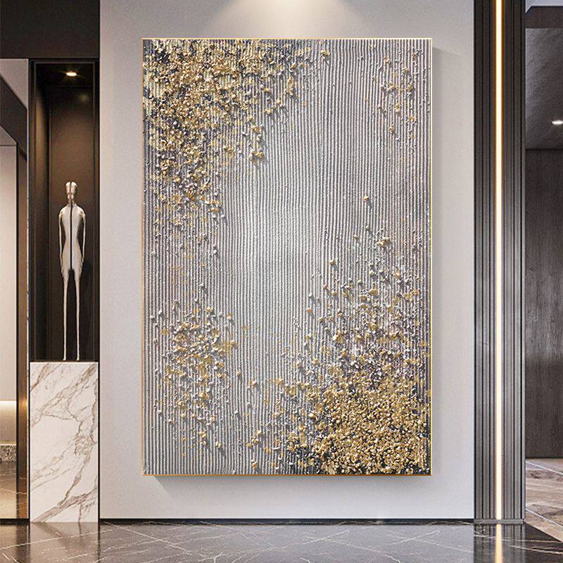 大芬油画村现代装饰画手绘油画美式轻奢抽象挂画玄关大幅竖款壁画
