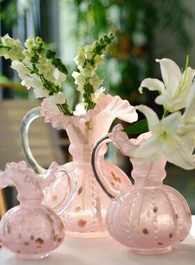 复古中古芬琉璃玻花瓶高级感璃创意室顿内面餐桌客厅插花AL688075