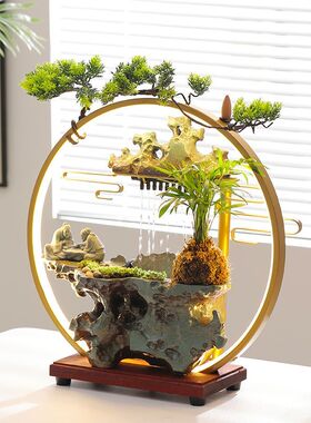 创意陶瓷流水生财摆件循环水客厅办公室桌面装饰招财乔迁开业礼品