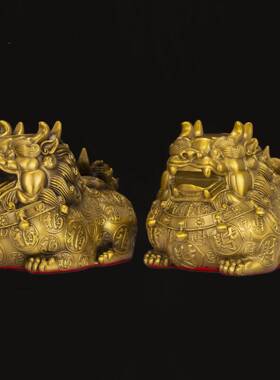 纯铜装财福貔貅摆件招財进宝四方纳客厅办公黄桌饰店铺开业245财