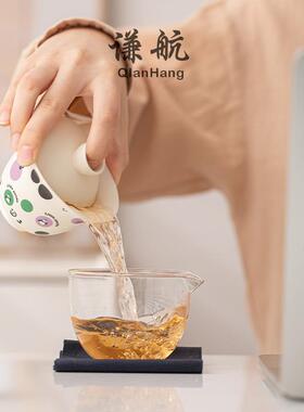 谦航奶油风熊猫盖碗快客杯一壶便携qh34231式夫茶功具旅二行收纳