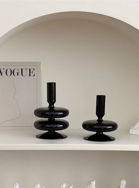 复古创意小众插花器皿玻璃花瓶高级感干花花器桌面装饰品烛台摆件