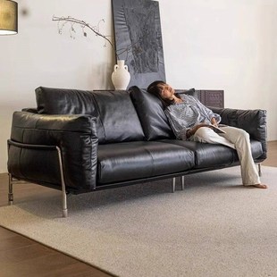 复古风哈默沙发包豪斯抹茶绿真皮沙发小户型沙发