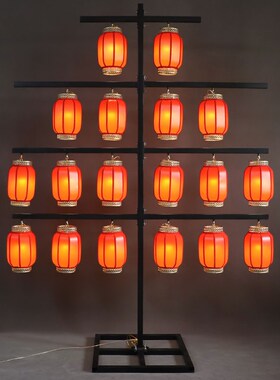 新款婚庆中式红灯笼屏风路引汉唐婚礼铁艺发光宫灯架背景布置摆件