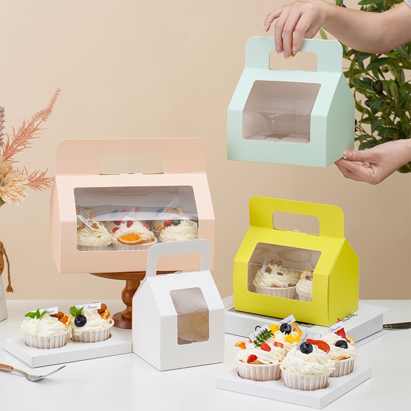 多肉4粒装礼盒教师节开窗手提盒马芬杯蛋挞雪媚娘韩式纸杯蛋糕盒