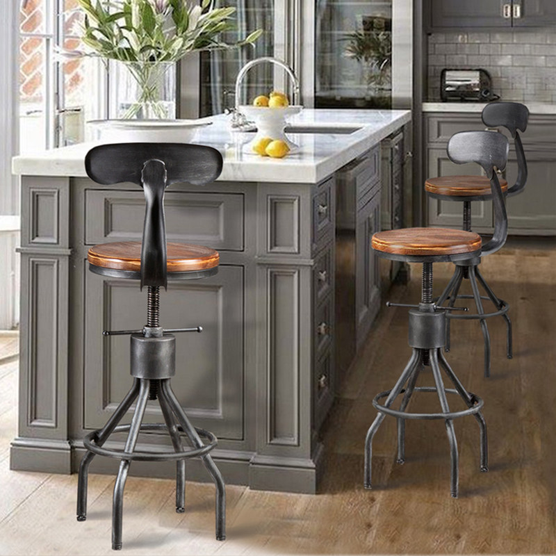 铁艺靠背吧台椅家用简约高脚椅复古工业风酒吧椅奶茶店前台吧台凳