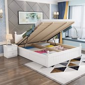 实木高箱床储物床收纳床气压床欧式 现代简约双人床卧室大床箱体床