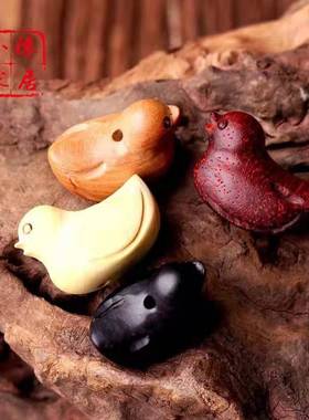 迷你雕刻木鸭子摆件桃木挂件吊坠钥匙饰品