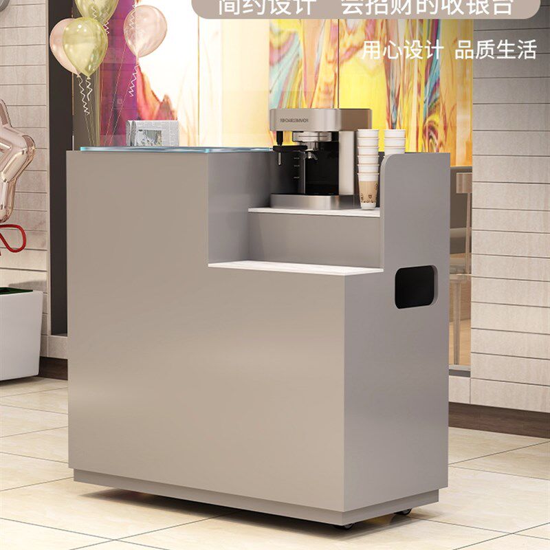 简约餐饮店咨询台商场餐厅迎宾台实木柜台接待台可移动迎宾台小型