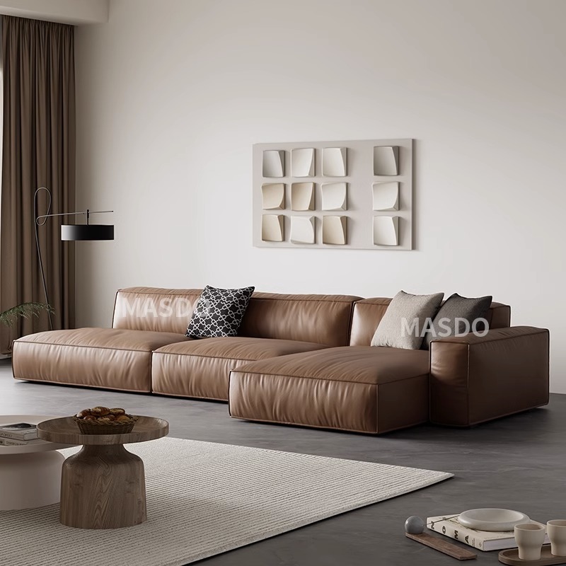 意式真皮侘寂风头层牛皮设计师直排方块组合模块baxter豆腐块沙发