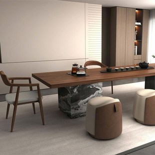 中古风岛台实木茶桌椅组合现代简约办公样板间别墅意式 功夫泡茶台