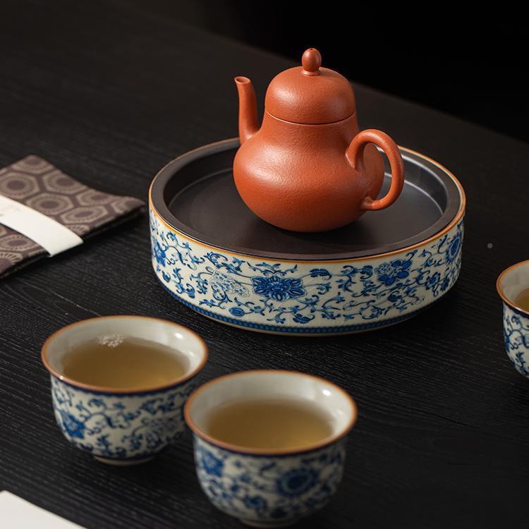 汝泡窑青用花缠枝莲陶瓷壶承