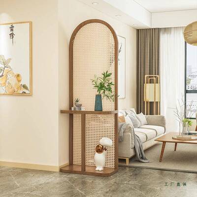 日式F97H58M6实木藤编屏风隔现断移户动入进门玄关遮挡可客厅原木