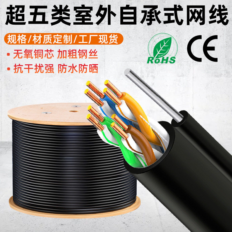 千兆超五类网线室外阻水铜芯自承式网络线监控POE宽带八芯双绞线