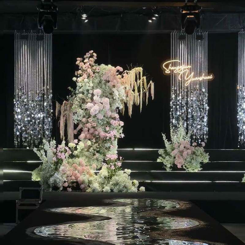 婚庆亮片圆形珠婚礼吊台顶线舞帘93407675背景亚克力珠帘装饰串挂