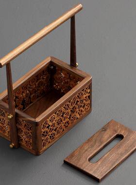 大堂岸黑胡桃纸盒巾盒山核桃盒提拿dat1125纸身巾盒实木纸抽榫卯