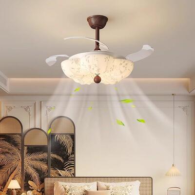 宋代美474学布艺纹风卧室灯古花房间灯设计扇中师主卧灯书房风扇