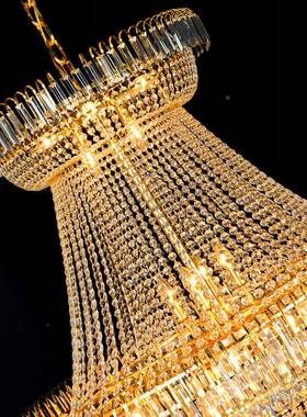 d金色式73楼梯客厅大吊灯l复e欧式水晶吊灯别墅楼中楼楼长大吊灯