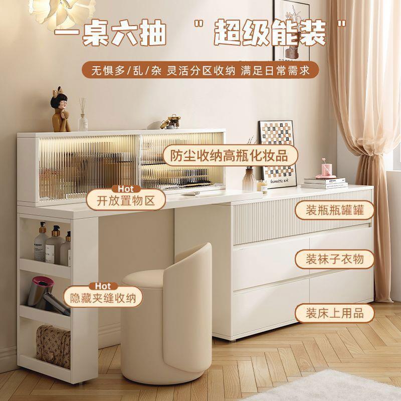 极简梳FLK妆桌台斗柜一体油风转奶角化妆台卧室伸化妆小户型床尾