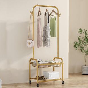 落地立式衣帽架家用卧纳轻奢脏衣室晾衣收服带筐衣可架子阳台移动