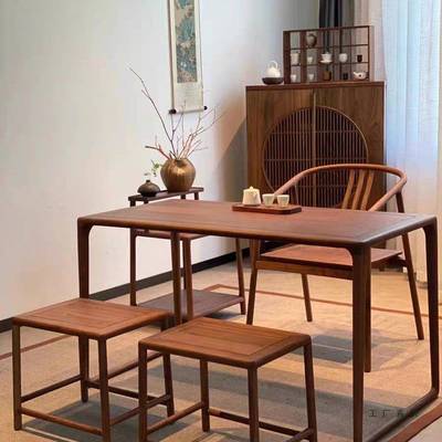 新中式台茶桌BFU小型泡茶桌黑胡桃茶木组茶桌椅合简约实阳木茶几