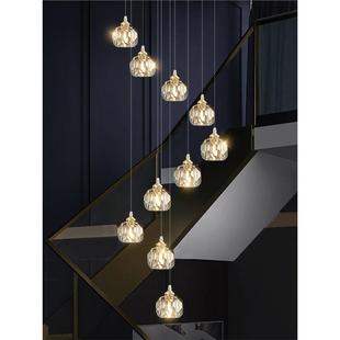 复式楼客梯长吊灯886轻大气水晶别墅厅灯现代t简约lof奢公寓楼梯