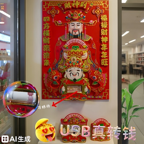 转钱财神爷立体门贴财神到招财