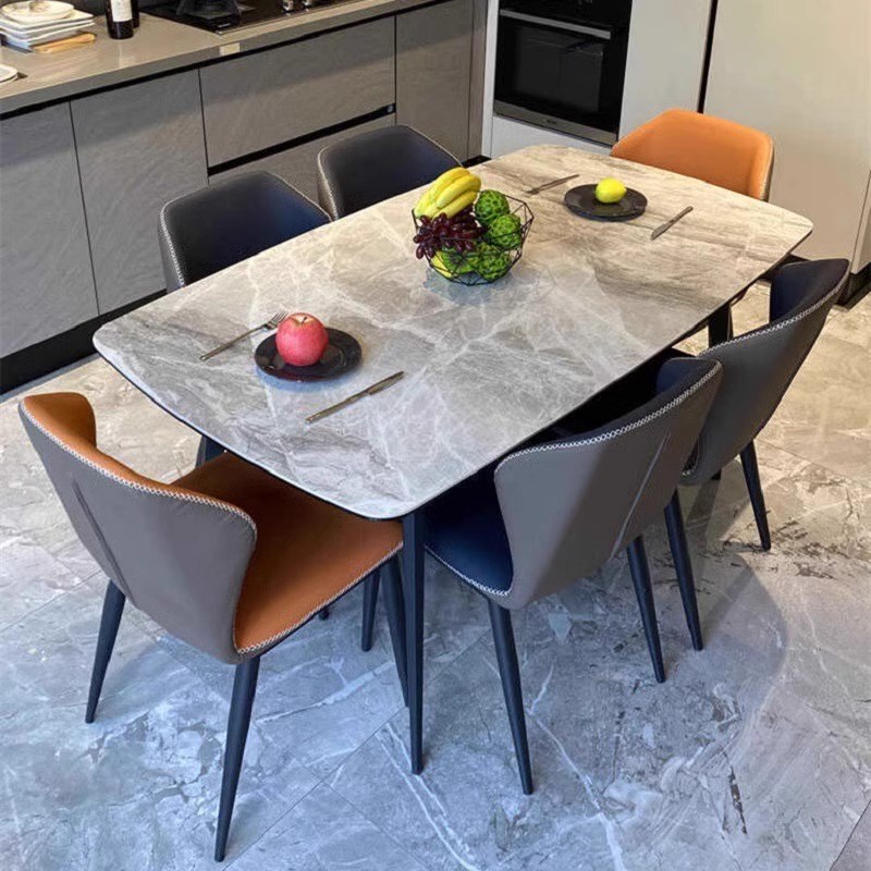 意式极简岩板餐桌家用小户型饭桌现代简约长方形餐桌椅组合经济型
