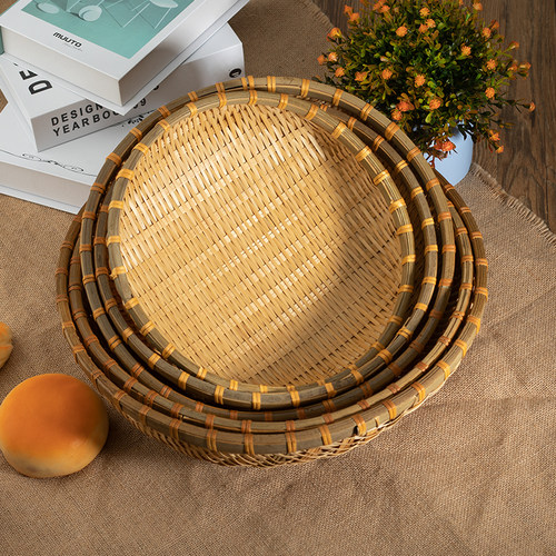 竹编制品烟熏色家用果盘篮农家簸箕收纳筐篮子箩筐花盆筲箕馒头筐