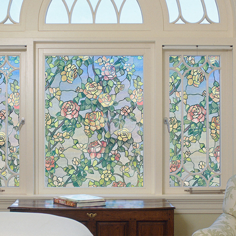 法式复古浮雕玻璃贴纸教堂艺术窗花彩绘浴室卫生间蒂凡尼窗户贴膜