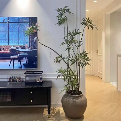 电视柜旁摆件仿真绿植十大功劳中古风室内客厅大型落地仿生假盆栽