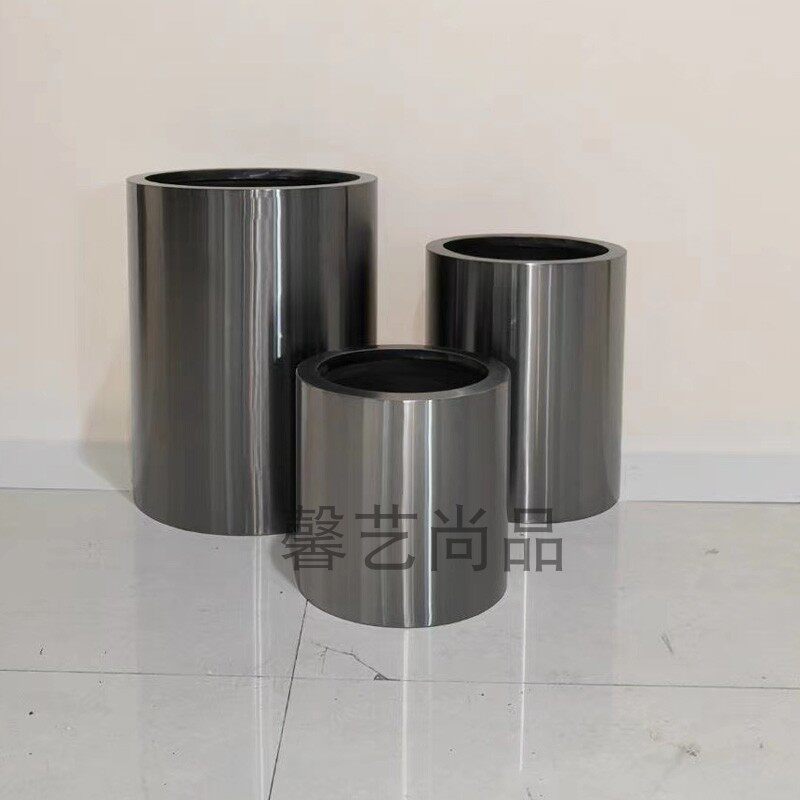 不锈钢花盆 圆形花瓶 简约圆筒落金属玫瑰金园艺花器绿植套盆花钵