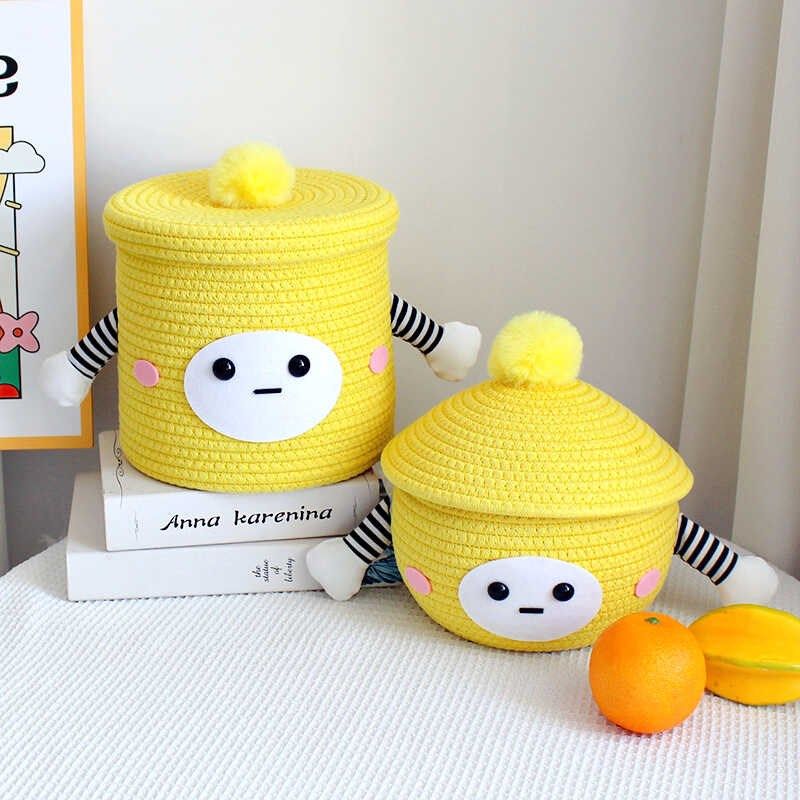 清新蛋仔收纳篮编织桌面床头家用整理储物可爱卡通多巴胺收纳筐
