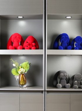 卡通动物创意兔子装饰摆件树脂植绒家居客厅样板间电视柜桌面摆设