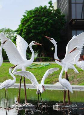 发光型白鹭TB674538玻璃钢雕塑户外水花园林景模观池仙鹤动物鸟类