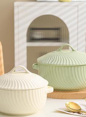 耳汤号盆感用特大家带盖的碗吃泡ZZW面碗双带耳10英寸有盖大容量