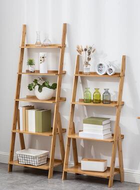 收梯形置物竹架靠墙书架多层客厅室架子落地花架76034纳架实木置