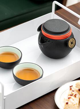 企鹅快客杯防陶瓷一壶二杯茶泡壶便携车64612载户外随身旅行茶财