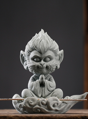 卡通可爱齐天大圣茶宠摆件创意孙悟空猴子鱼缸造景茶空间柜台装饰