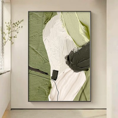 手绘油画抽象绿意玄关装饰画现代简约客厅沙发背景墙立体肌理挂画